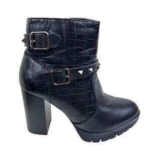 Mudd Y2K Punk Goth Grunge Alissa Chunky Black High Heel Strappy Studded Boot 9